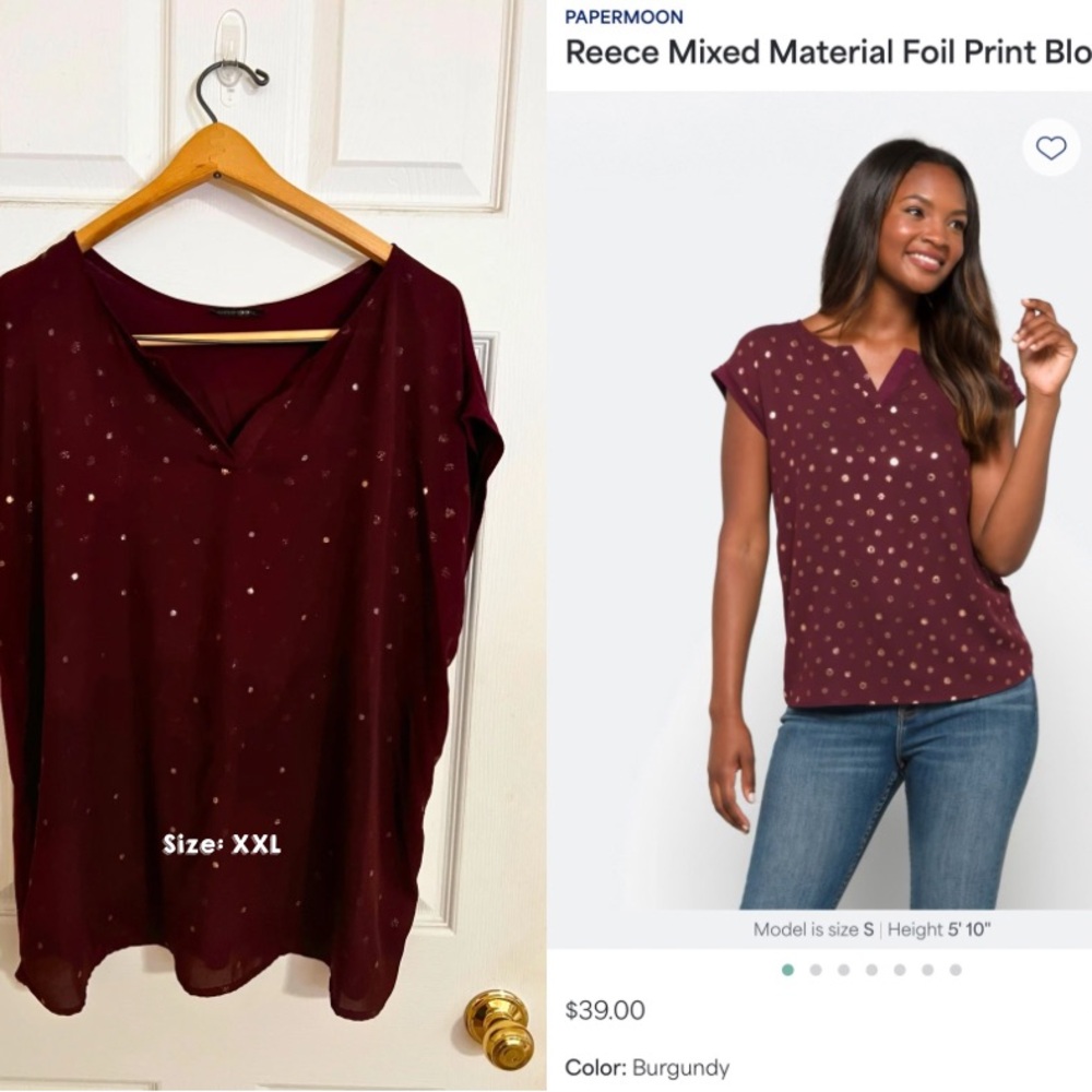 Papermoon Deep Red Foil Accent Blouse